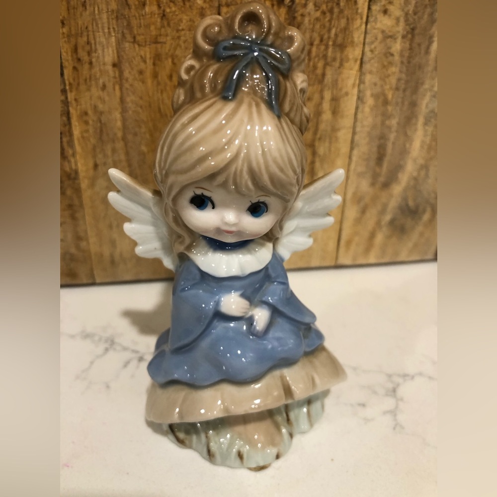 Vintage Kelvinโs Girl Angel on Toadstools. Blue Eyes Japan